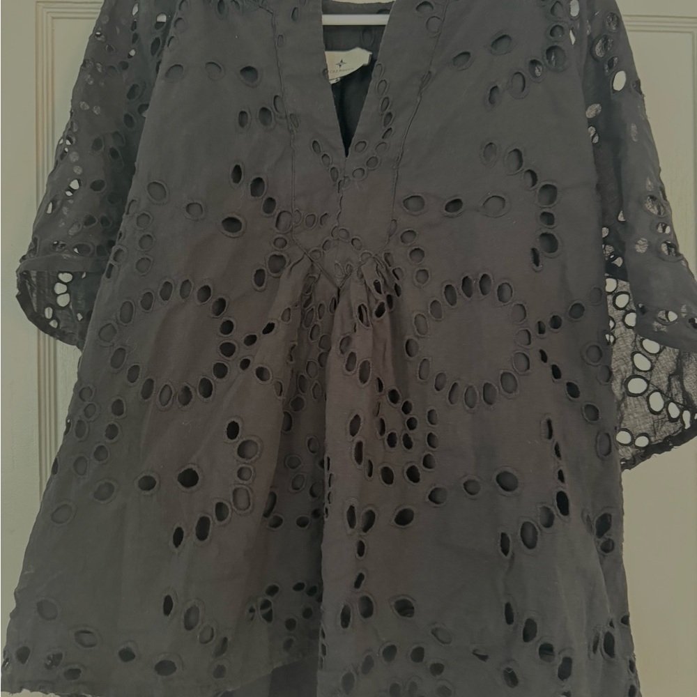 Tuckernuck Black Eyelet Finley Flutter Sleeve Top